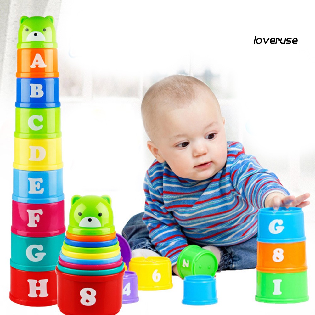 Set 9 Cốc Nhựa Đồ Chơi In Hình Gấu Dễ Thương Cho Bé