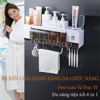 KỆ ĐỂ BÀN CHẢI NHẢ KEM ĐÁNH RĂNG ĐA CHỨC NĂNG 6 IN 1 - Loại 3 cốc và 4 cốc