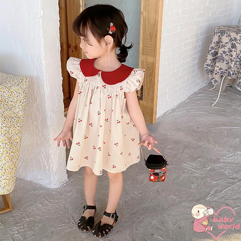 Đầm Cotton Cổ Búp Bê In Hình Quả Cherry Thời Trang Mùa Hè Cho Bé Gái