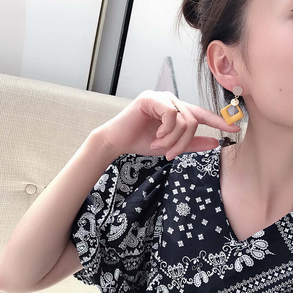 Hoa Tai Dáng Dài Hình Vuông Thanh Lịch Cho Nữ