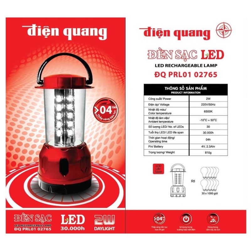 Đèn sạc LED Điện Quang thắp sáng liên tục trong 4h