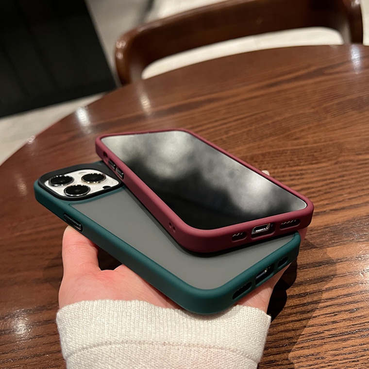 Ốp Điện Thoại Trong Mờ Chống Sốc Chống Dính Vân Tay Nút Kim Loại Cho iPhone 14 13 Pro MAX 12 Pro 11 Pro MAX