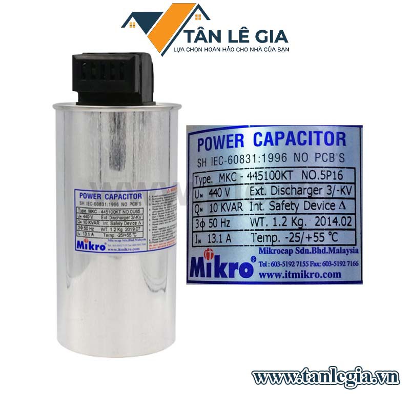 Mikro MKC-445100KT : Tụ bù khô 3 pha 10Kvar 440V 50Hz