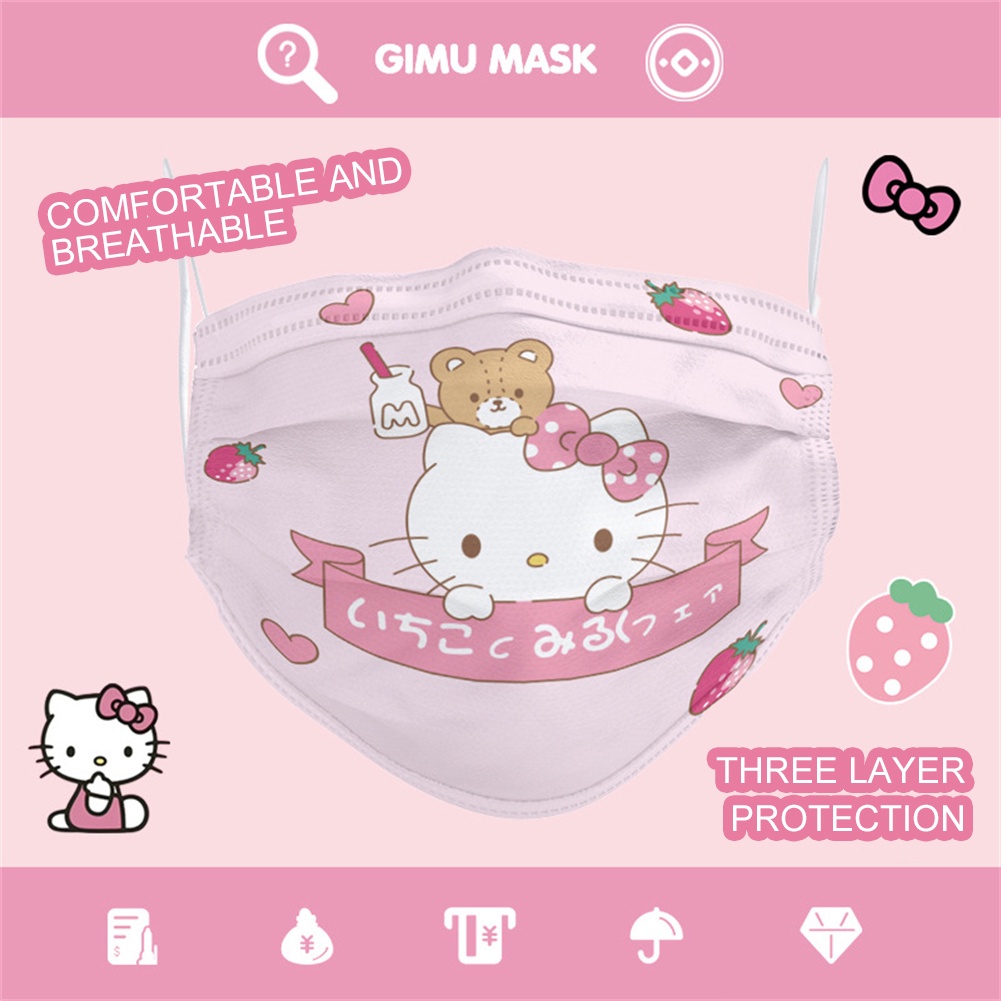 10 Chiếc 3 Lớp Khẩu Trang Bảo Hộ Trẻ Em Mặt Nạ Hoạt Hình Hello Kitty In Họa Tiết Hình Mặt Nạ