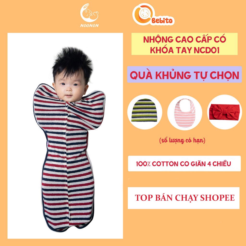 Nhộng Chũn Cho Bé NOONON FREESHIP Cao Cấp có Khoá Tay NCD01 NCD02 -Quấn Chũn-Túi Ngủ Cho Bé GIÚP BÉ NGỦ NGON, SÂU GIẤC