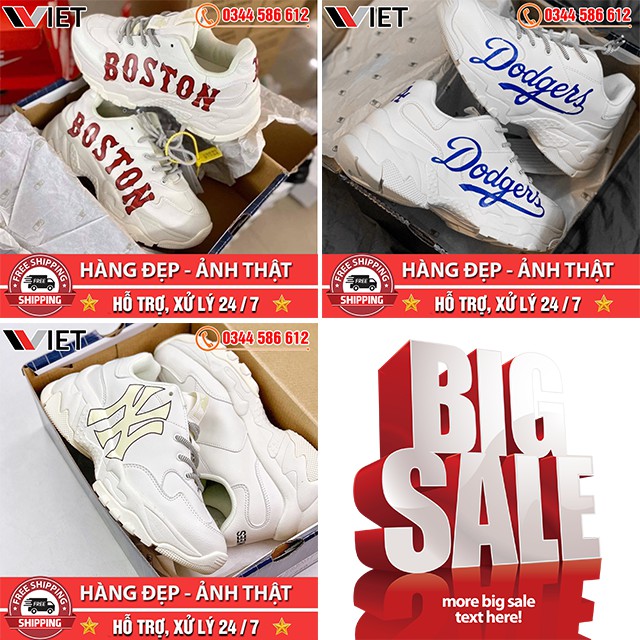 [MIỄN PHÍ SHIP TOÀN QUỐC] Giày Thể Thao Boston , Dodgers , NY Trắng Kem Giá Sale