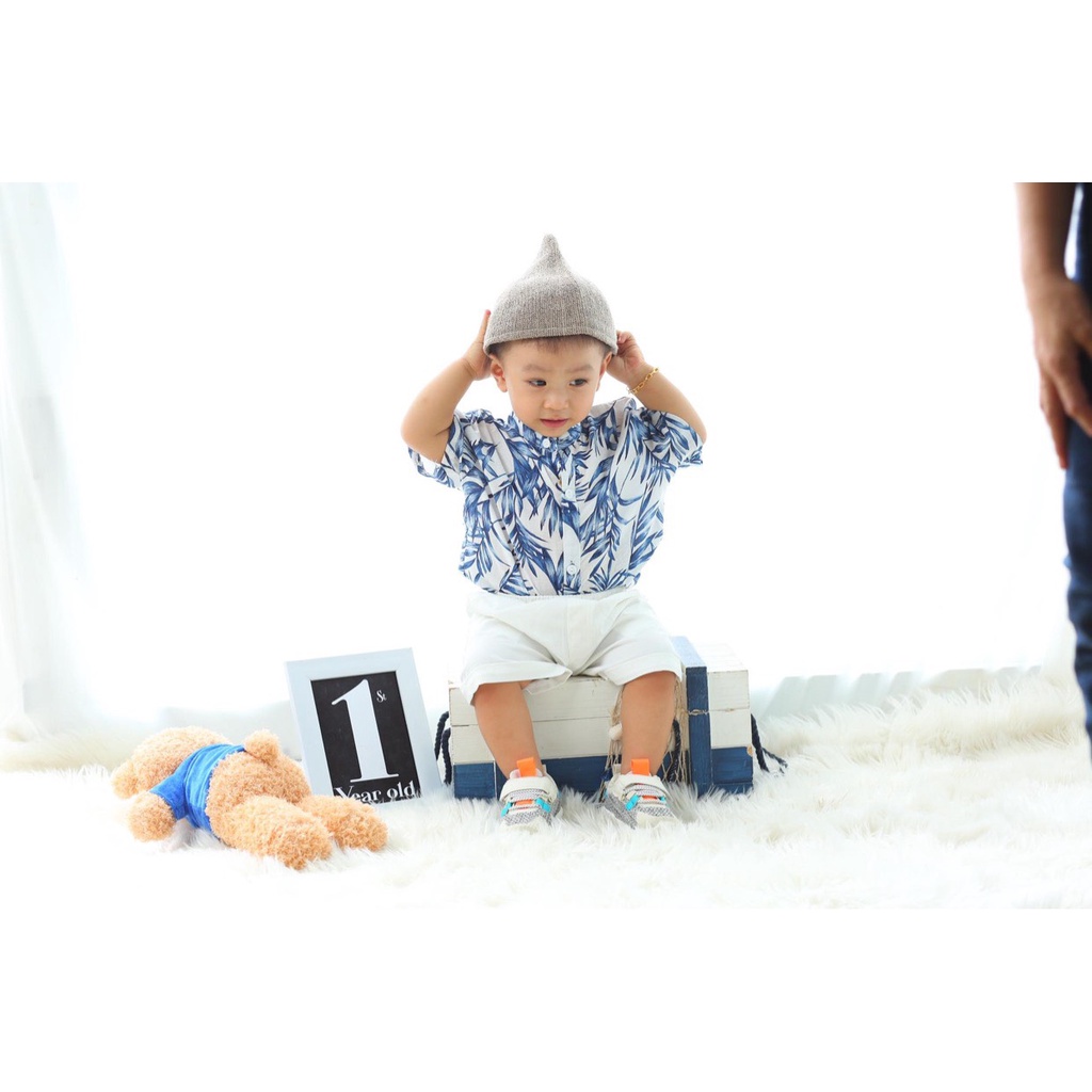 Áo sơ mi cộc tay họa tiết - quần đùi ( bán lẻ) MINTSCLOSET Mint's Closet cho bé trai sơ sinh 1 2 3 4 tuổi - s1022