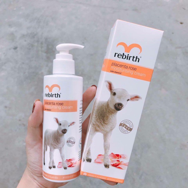 Kem dưỡng thể nhau thai cừu và tinh chất hoa hông Rebirth Placenta Rose 200ml - Hàng chuẩn Úc