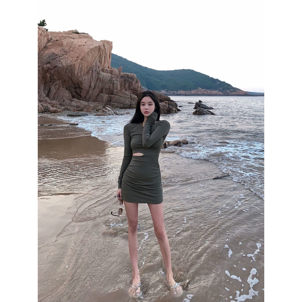 COZOK Đầm tay dài dáng ôm thời trang quyến rũ cho nữ