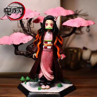 Demon Slayer Nezuko Zenitsu Statue PVC Action Figures Toys Anime Kimetsu no Yaiba Nezuko Sakura Scene Figurine Toy