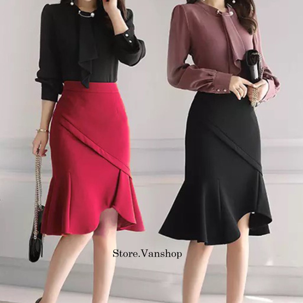 Chân váy đuôi cá công sở nữ dài 60cm chuẩn phom, thanh lịch hàng thiết kế vải kaki thun co giãn thoáng mát