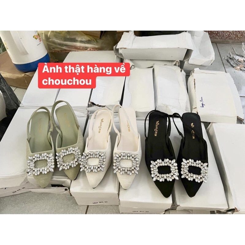 Giày cao gót phối đá vuông ❤️oder 2-4t