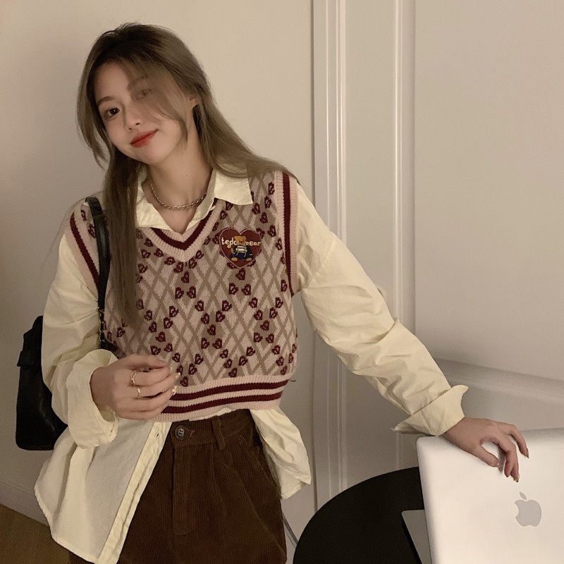 Áo Không Tay Cổ Chữ V Phong Cách Retro Thời Trang