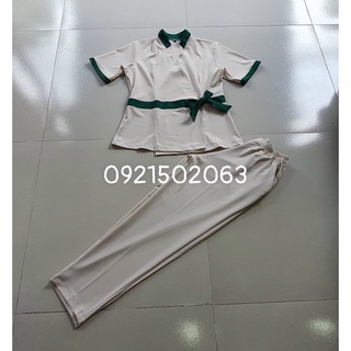 Đồng phục spa buộc nơ kem xanh giá rẻ
