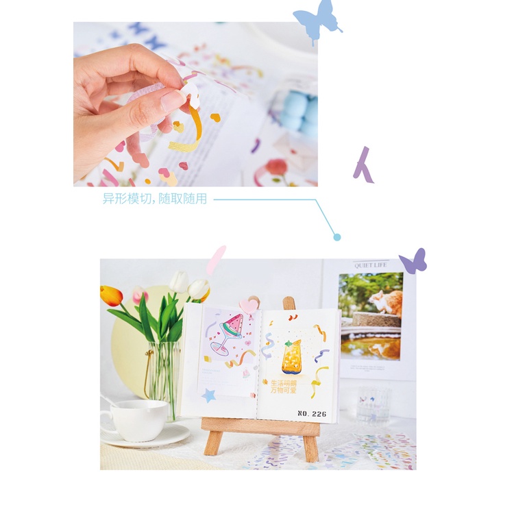 Flowertree Sticker Miếng Dán Hình Dây Ruy Băng Chất Liệu Giấy Tráng Xinh Xắn Dùng Trang Trí
