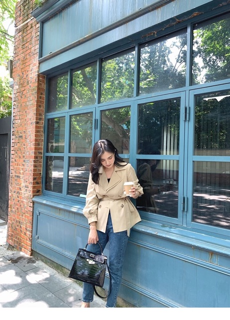 Áo khoác trendcoat măng tô dáng ngắn thắt eo 2 lớp phong cách Hàn Quốc hàng chuẩn Quảng Châu loại 1 (có ảnh thật) | BigBuy360 - bigbuy360.vn