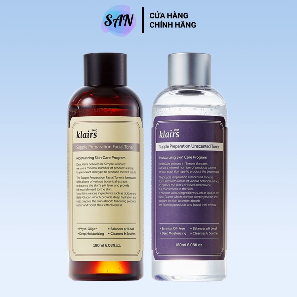 Nước hoa hồng Dear, Klairs Toner 180ml (Không Mùi/Có Mùi) - San Beauty