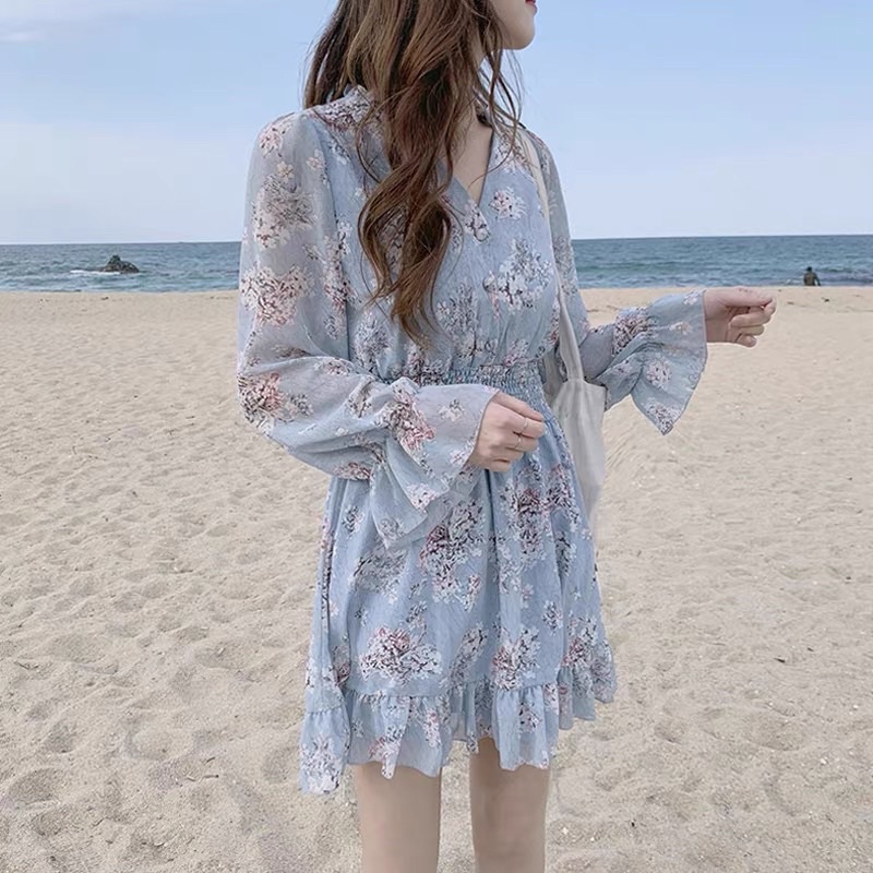 Đầm váy voan hoạ tiết hoa to bản eo chun tôn dáng Aimee closet