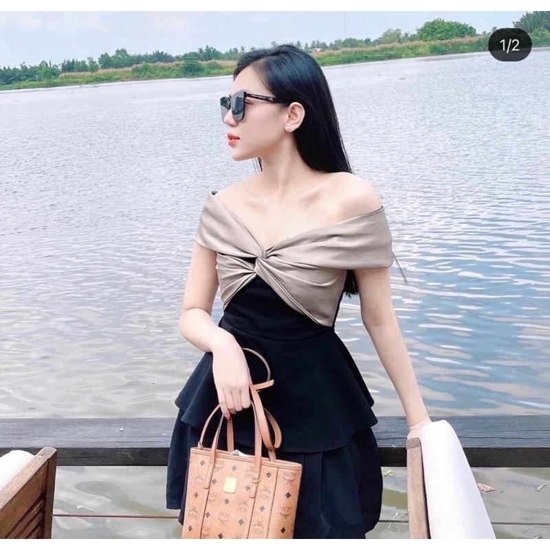 Áo trễ vai bánh bèo, áo trễ vai pha lụa