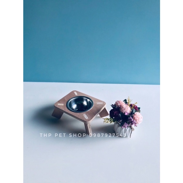 Khay ăn kèm bát inox cho chó mèo, chống lật đổ