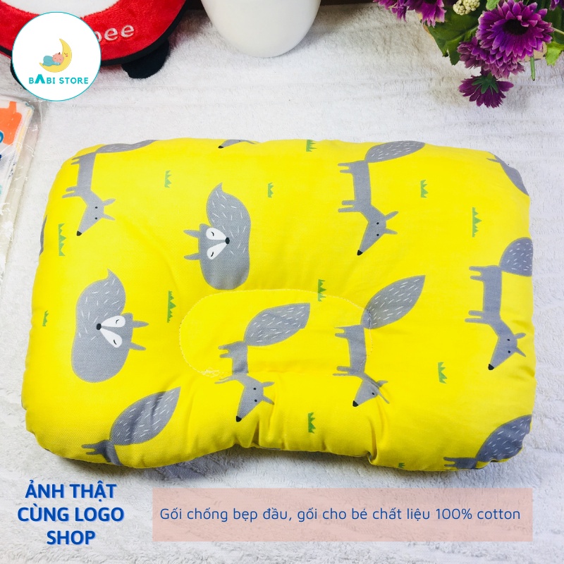 Gối chống bẹp đầu, gối cho bé chất liệu 100% cotton mịn, mát - BabiStore