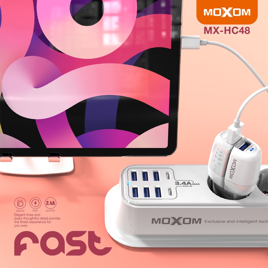 Củ sạc nhanh AUTO-ID MOXOM HC48 2 cổng USB QC 3.0 2.4A sạc nhanh cho iPhone, Samsung, Xiaomi, Huawei, Oppo
