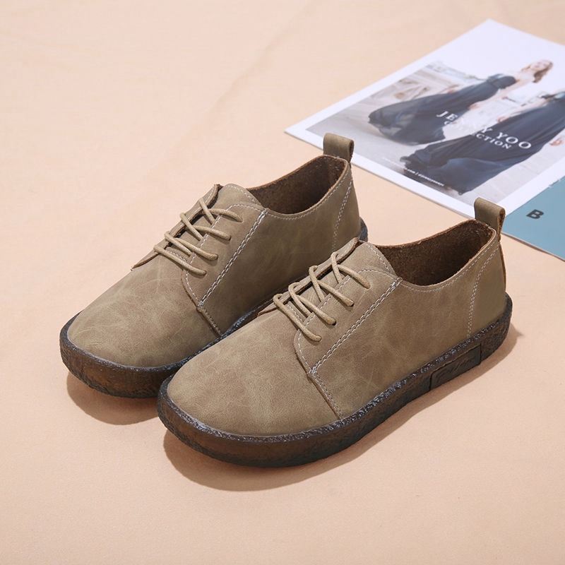 Giày da đế mềm phối dây buộc phong cách vintage xinh xắn cho nữ | BigBuy360 - bigbuy360.vn
