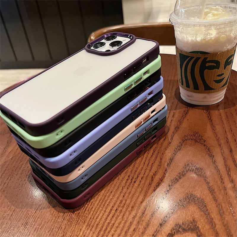 Ốp Điện Thoại Cứng Trong Suốt Chống Sốc Màu Tím Đậm Cho iPhone 14 13 Pro Max IP13 14 Plus