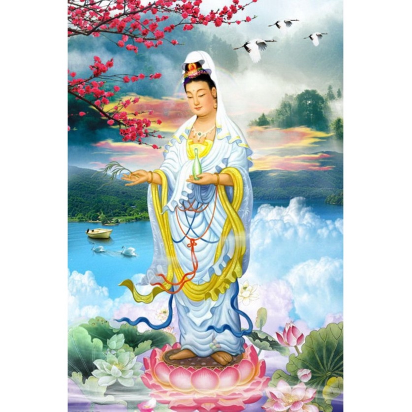 Tranh 5d gắn đá toàn bộ - Tranh Quan Âm Bồ Tát
