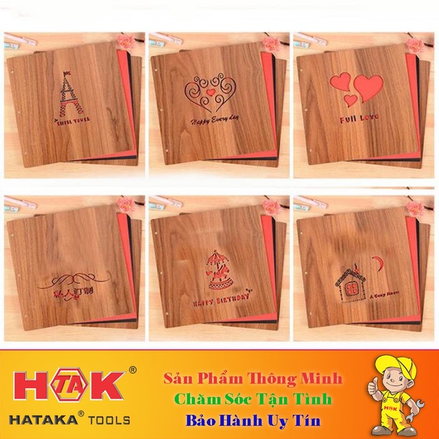 Album Ảnh Bìa Gỗ 60 Trang Cute + Kèm Khoen