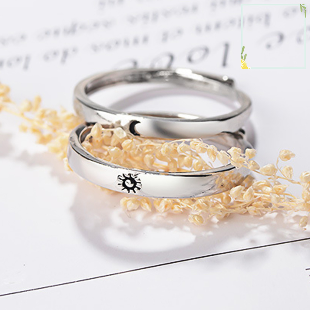 1 Cặp Nhẫn Đồng Dạng Mở Bắt Mắt Mặt Trời Mặt Trăng Chống Trầy Chỉnh Được Cho Cặp Đôi
