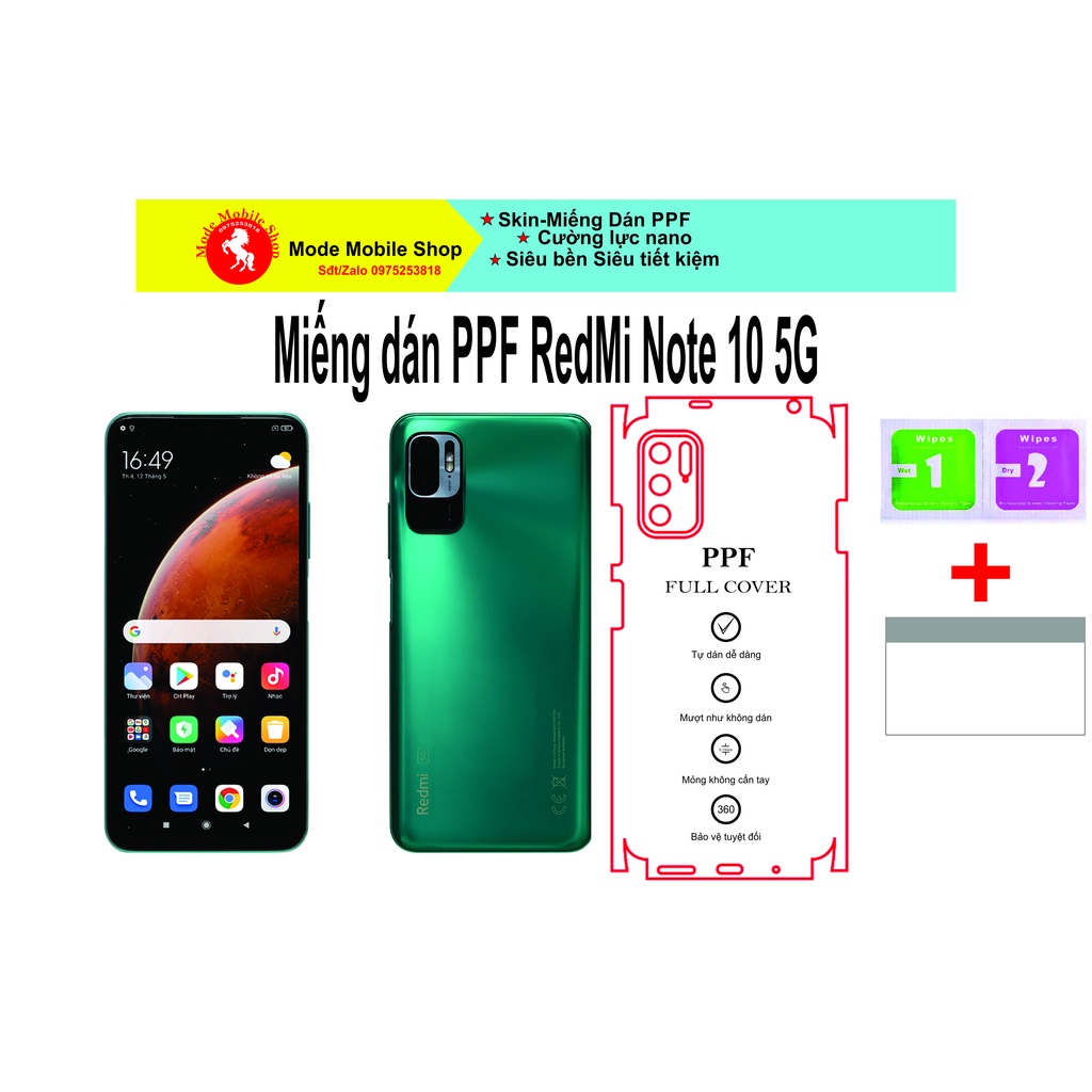 Miếng dán PPF Redmi Note 10-5G bảo vệ điện thoại khỏi trầy xước, xỉn màu