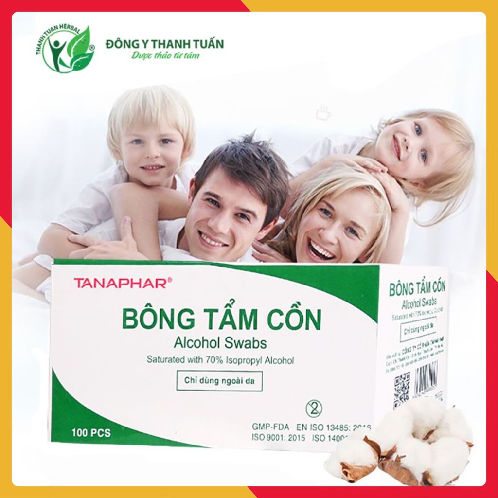 Bông Tẩm Cồn Khô Tanaphar (Alcohol Swabs) Hộp 100 Gói - Sát Trùng Vết Tiêm, Vết Thương