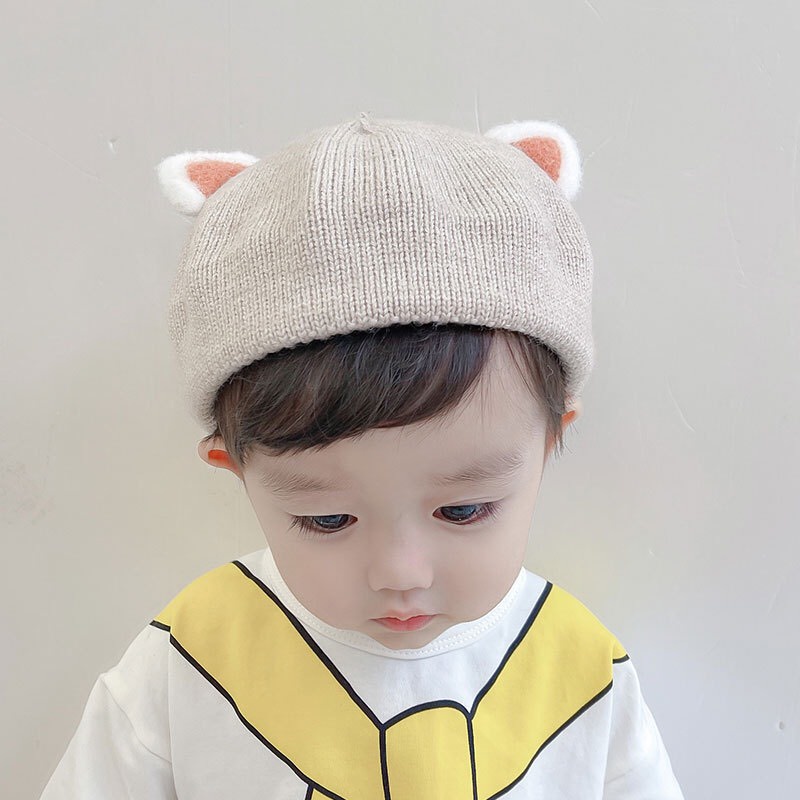 Mũ Nồi len Phong Cách Hàn Quốc Dệt Kim Tai Mèo Cho Các Bạn Nhí Mùa Thu Đông.