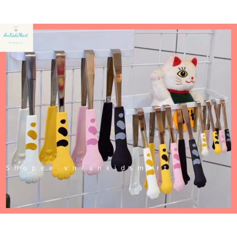 Kẹp Gắp Thức Ăn Bằng Thép Không Gỉ Và Silicon Dạng Cưng Chịu Nhiệt Cao Hình Chân Mèo 3D Xinh Xắn Kiểu Nhật Bản