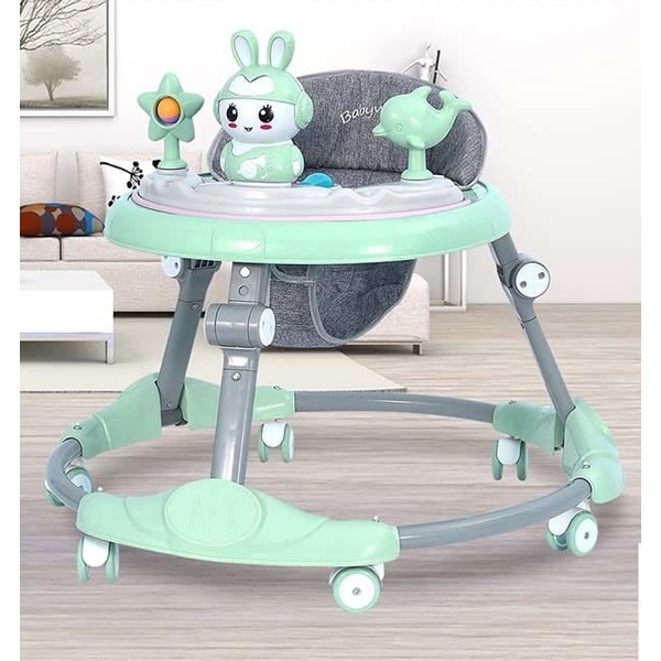 XE NÔI TẬP ĐI CHO BÉ KHUNG INOX VÀ NHỰA QUÂY TRÒN 6 BÁNH CÂN BẰNG XOAY 360 ĐỘ BABY WALKER 619M