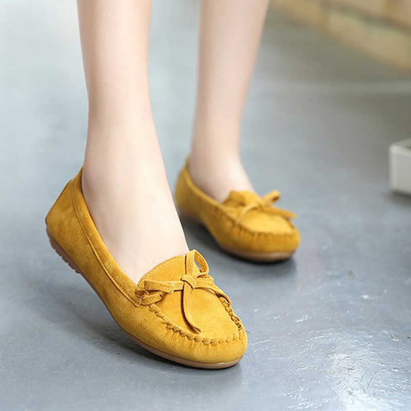 GCGCTOP Size 35-40 Womens Bow Tassel Suede Shallow Slip On Soft Flats Shoes