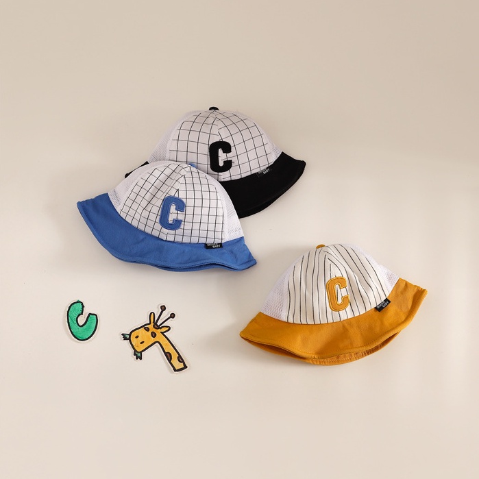 Nón Tai Bèo Phối Lưới Thêu Chữ C Thoáng Khí Phong Cách Hàn Quốc Xinh Xắn Cho Bé