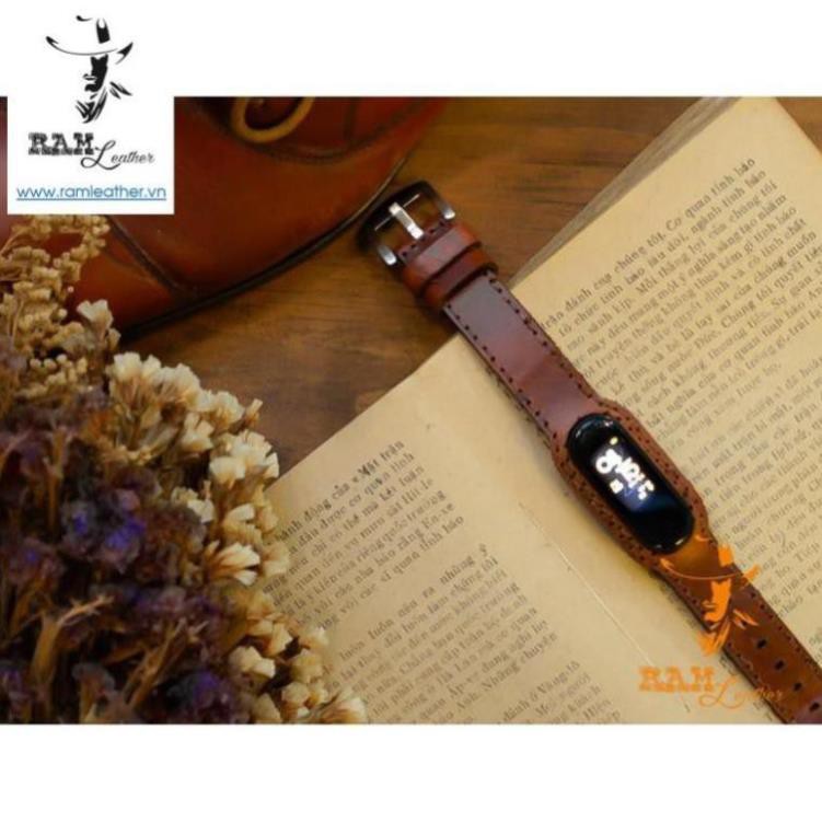 DÂY ĐỒNG HỒ CHO MIBAND 4 VÀ MIBAND 3 DA BÒ NÂU ĐỎ VER2-18MM . *
