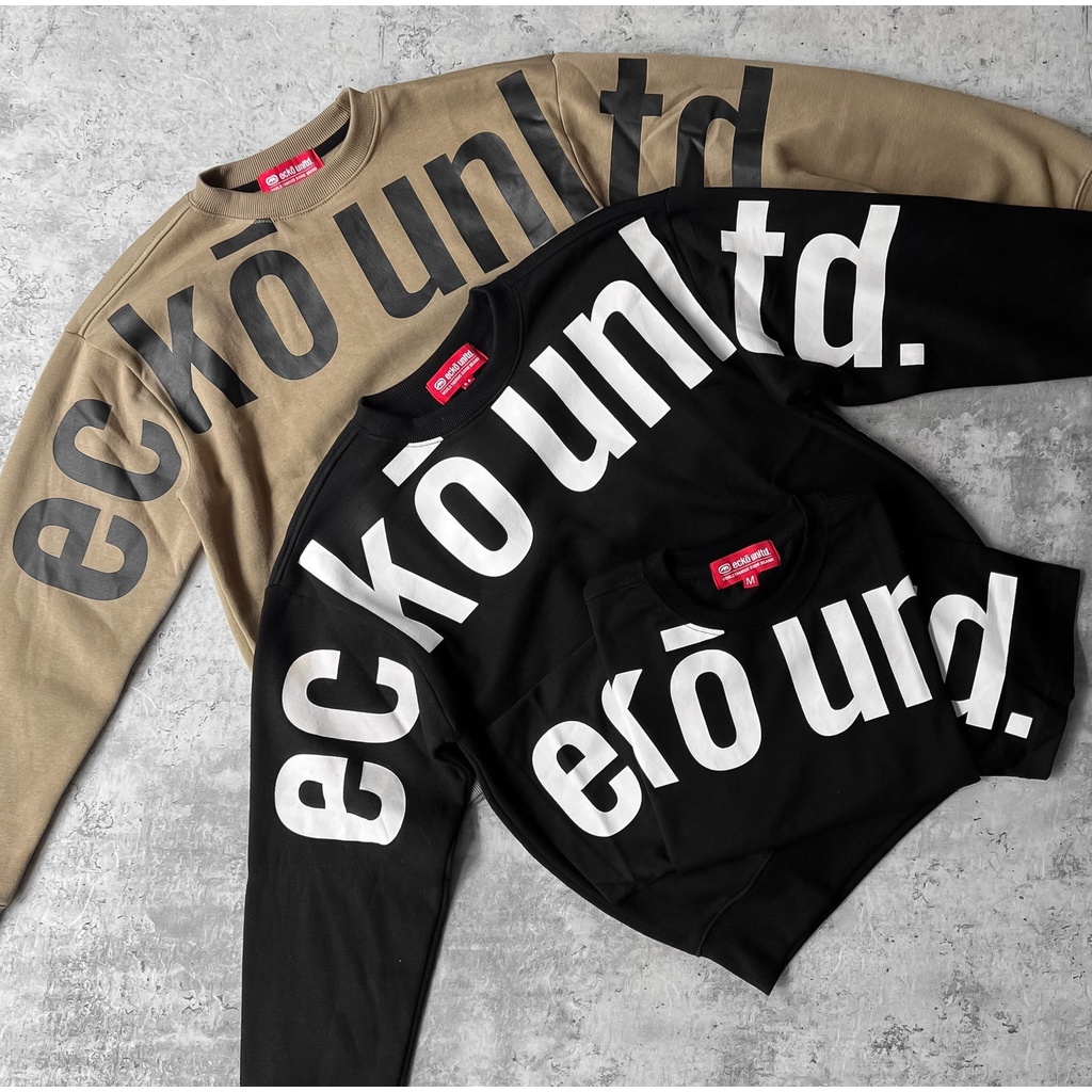 B-tb-Áo thun dài tay ECKO OverTEXTShoulder-Đen/BE