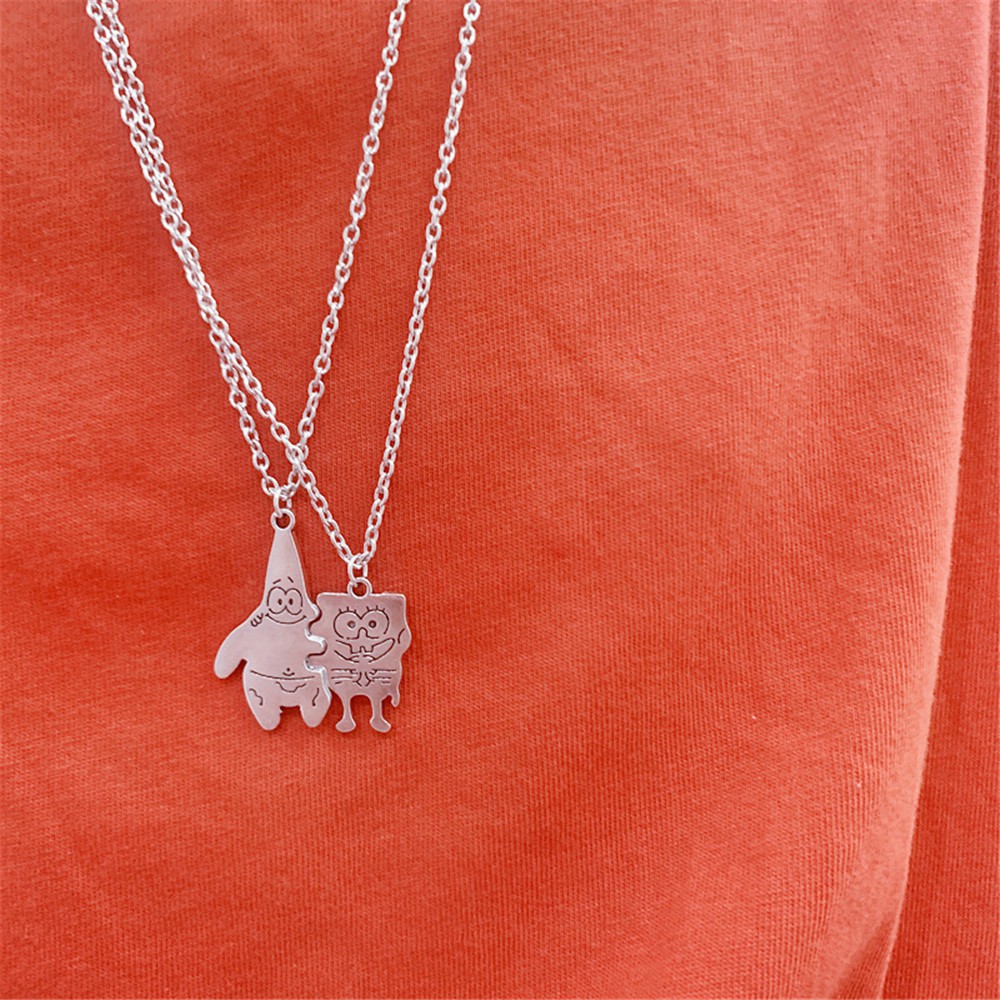 1 Cặp Dây Chuyền Họa Tiết Spongebob Hoạt Hình Phong Cách Hip Hop Thời Trang Cho Nam Và Nữ