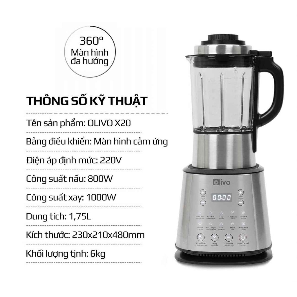 [Mã ELHA22 giảm 6% đơn 300K] [CHÍNH HÃNG] Máy Làm Sữa Hạt OLIVO X20 - Thương Hiệu Mỹ