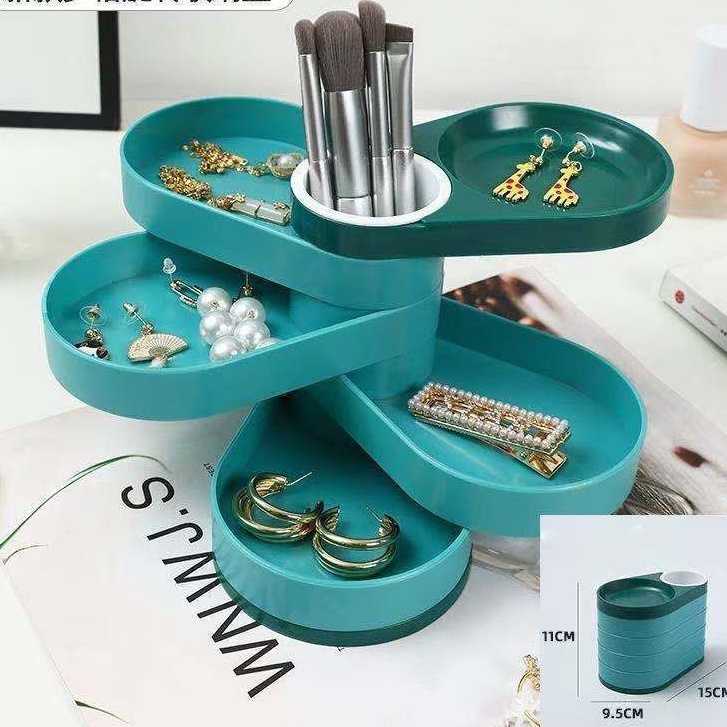 PVN32373 - Kệ, Hộp đựng trang sức bông tai 5 tầng hình cánh hoa xoay 360 có chỗ để cọ - #hopdungson