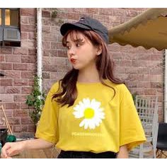 áo phông cộc tay in hình hoa cúc from rộng chất cotton