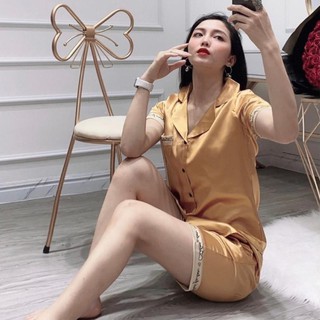 BỘ PIZAMA PHI LỤA QUẦN ĐÙI ÁO CỘC TAY Free size [45-60kg]