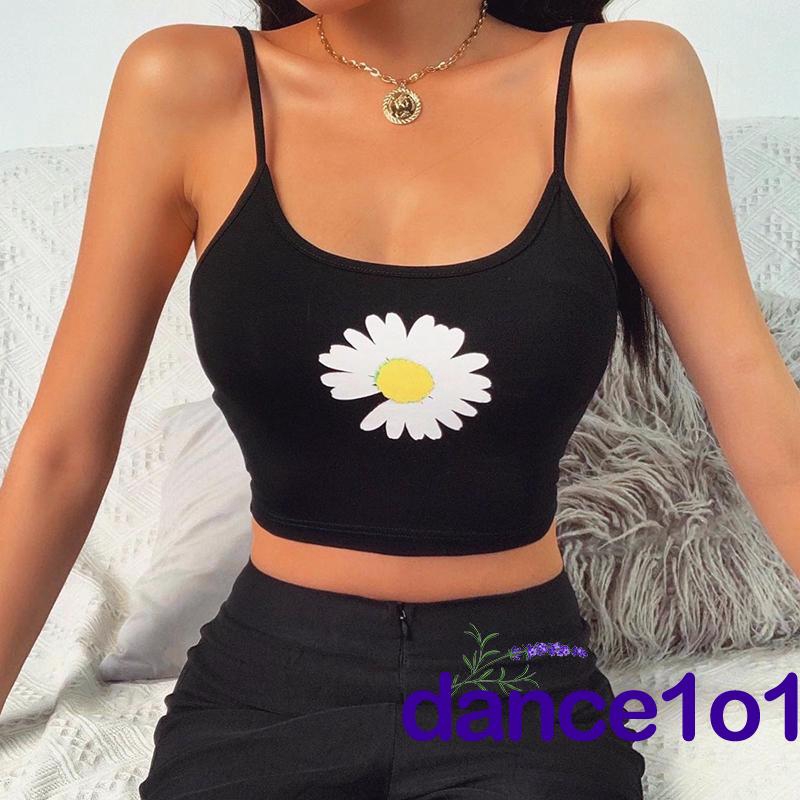 Áo Croptop Sát Nách Hoạ Tiết Hoa Cúc Nữ Tính