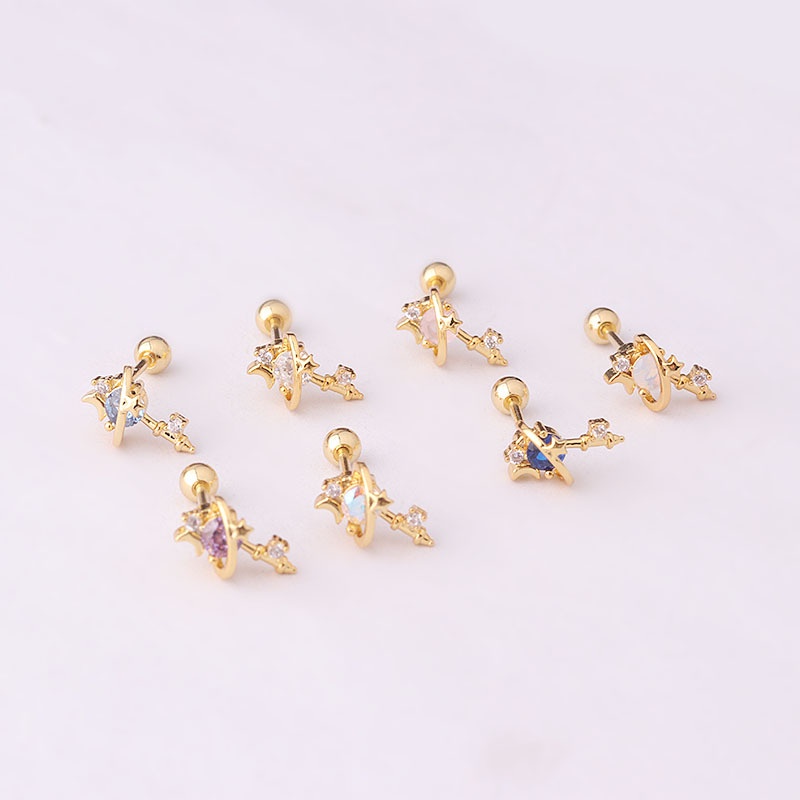 1 Khuyên Xỏ Tai Bằng Thép Không Gỉ Đính Đá zircon Thời Trang