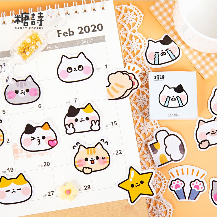 Bộ sticker/ Hình dán Họa Tiết Mèo Cute