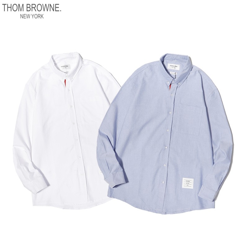 Thương hiệu thời thượng hàng đầu THOM BROWNE - * - Áo sơ mi sọc kẻ sọc placket cổ điển vải Oxford dài tay, kiểu dáng giống nhau cho nam và nữ