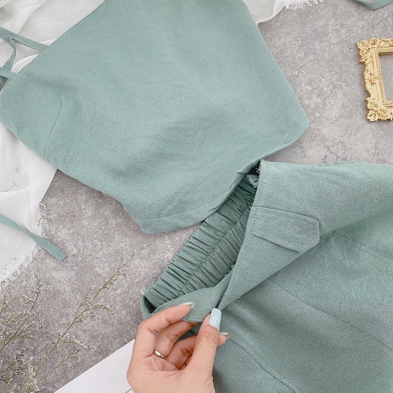 SET ÁO XANH 2D CROP QUẦN SUÔNG | BigBuy360 - bigbuy360.vn